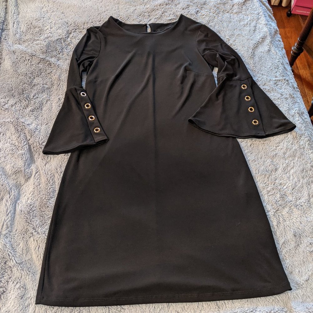 Lori M Michaels Black Trumpet Bell Sleeve Sheath Dress Size Small